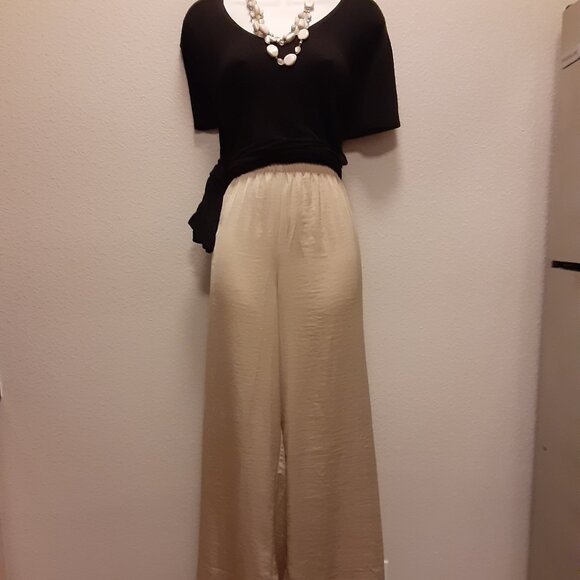 Pants or Pajamas Pj's * Tan Satin w/Slits on Legs * 2 On-Seam Pockets * XL * EUC - Picture 5 of 9